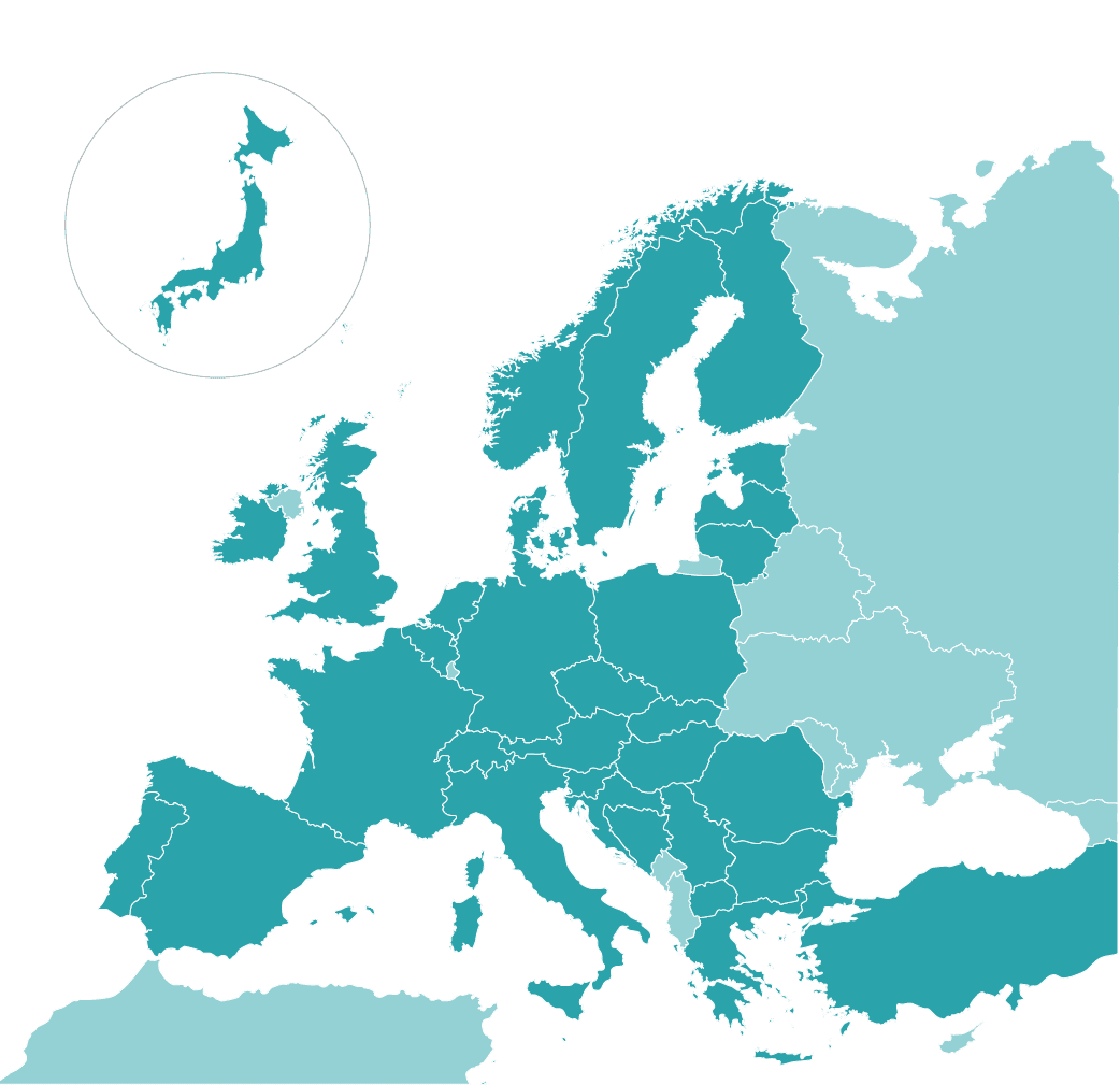 Europe map showing product coverage of consumption & residual load forecasts